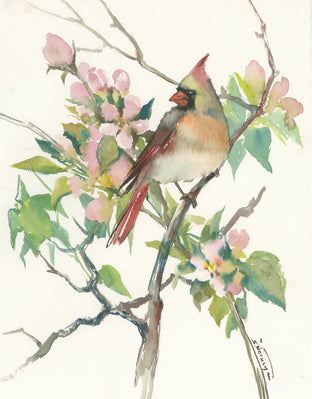 Cardinal and Apple Tree Blossom by Suren Nersisyan |  Artwork Main Image 