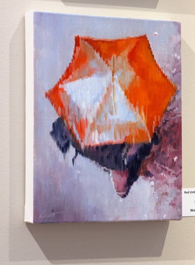 Red Umbrella in Paris Rain by Warren Keating |  Context View of Artwork 