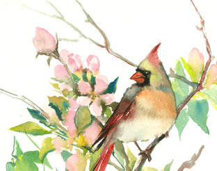 Cardinal and Apple Tree Blossom by Suren Nersisyan |  Side View of Artwork 