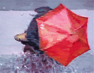 Original art for sale at UGallery.com | Red Umbrella In Paris by Warren Keating | $550 | oil painting | 11' h x 14' w | photo 1