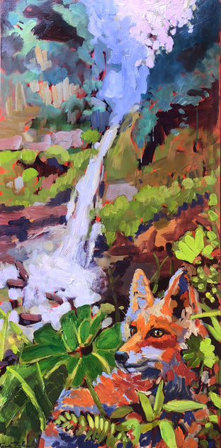 Original art for sale at UGallery.com | Costa Rica Falls with Fox by Tara Zalewsky-Nease | $1,700 | oil painting | 48' h x 24' w | photo 1
