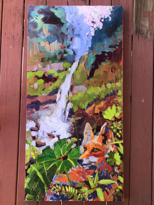 Original art for sale at UGallery.com | Costa Rica Falls with Fox by Tara Zalewsky-Nease | $1,700 | oil painting | 48' h x 24' w | photo 3