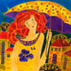Original art for sale at UGallery.com | Yellow Umbrella by Yelena Sidorova | $950 | mixed media artwork | 24' h x 24' w | thumbnail 1