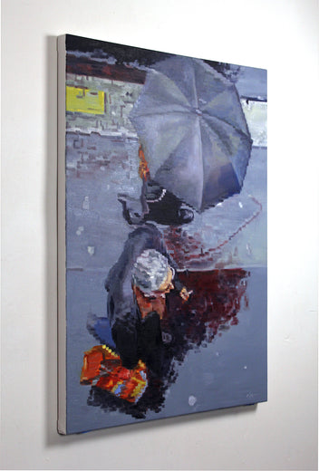 Umbrella and Smoker in Paris by Warren Keating |  Side View of Artwork 