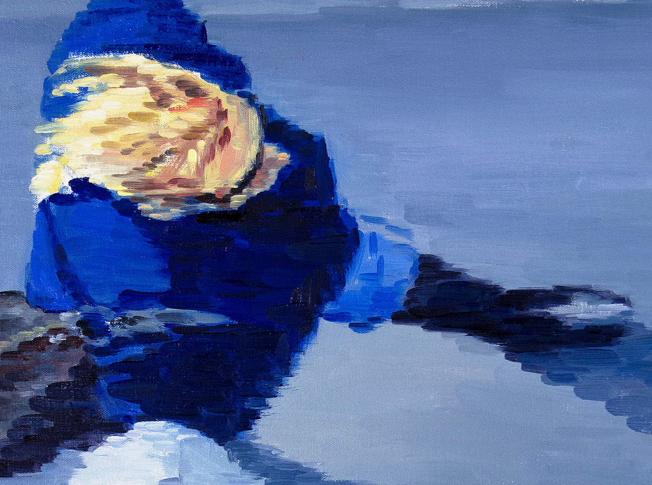 Couple in Blue Walking in Paris by Warren Keating |  Side View of Artwork 