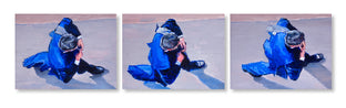 Original art for sale at UGallery.com | Man in Blue Suit Walking in Paris Triptych by Warren Keating | $2,150 | oil painting | 12' h x 48' w | photo 2