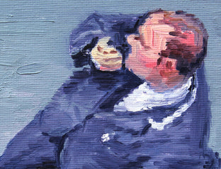 Hotel Bell Hop on Walkie-Talkie in Paris by Warren Keating |  Side View of Artwork 