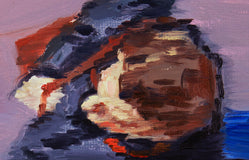 Original art for sale at UGallery.com | Parisian Man With Leather Bags by Warren Keating | $300 | oil painting | 6' h x 8' w | thumbnail 2