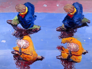 Paris Couple in Orange and Blue Walking Sequence by Warren Keating |  Artwork Main Image 