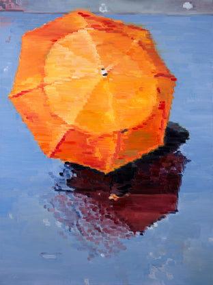 Original art for sale at UGallery.com | Orange Umbrella In Paris Rain #8 by Warren Keating | $2,650 | oil painting | 40' h x 30' w | photo 1