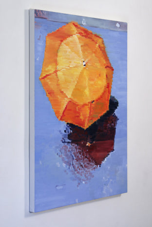 Original art for sale at UGallery.com | Orange Umbrella In Paris Rain #8 by Warren Keating | $2,650 | oil painting | 40' h x 30' w | photo 3