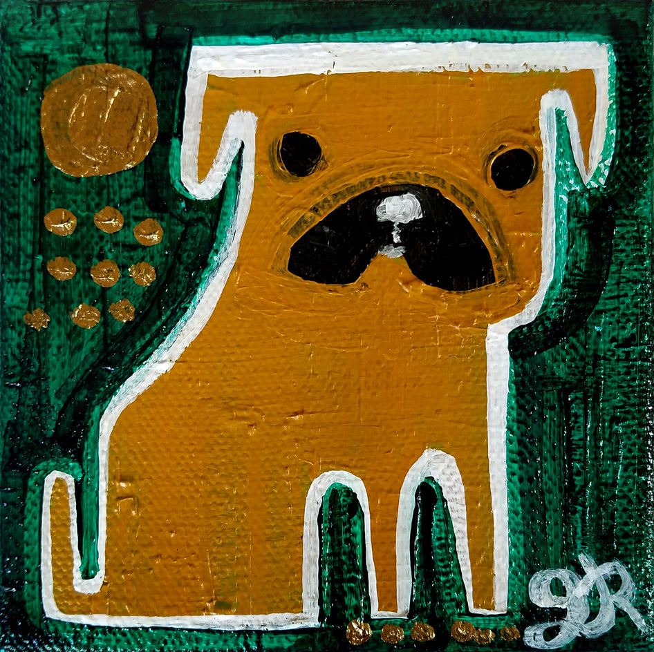 Pug on Green by Jessica JH Roller |  Artwork Main Image 