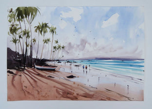 Original art for sale at UGallery.com | Sunshine and the Palm Trees by Swarup Dandapat | $700 | watercolor painting | 13.7' h x 19.7' w | photo 3