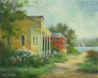 Original art for sale at UGallery.com | The Lake House by Gail Greene | $350 | oil painting | 8' h x 10' w | thumbnail 1