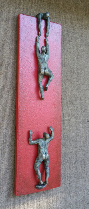Original art for sale at UGallery.com | U-Climbers on Red by Yelitza Diaz | $925 | mixed media artwork | 26' h x 7.5' w | photo 2