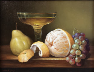Original art for sale at UGallery.com | Still Life with Orange and Pear by Nikolay Rizhankov | $650 | oil painting | 11' h x 14' w | photo 1