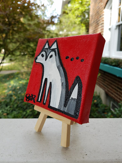 Siberian Husky on Red by Jessica JH Roller |  Side View of Artwork 