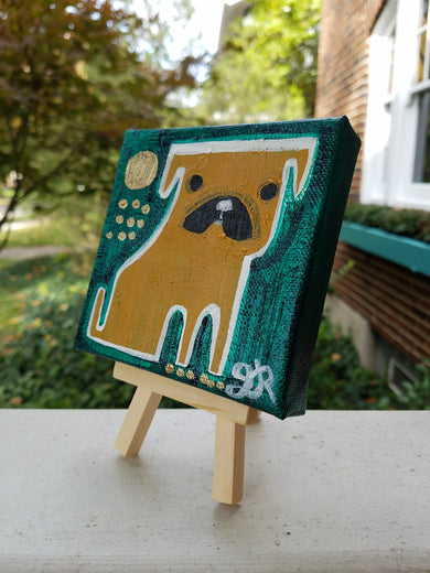Pug on Green by Jessica JH Roller |  Side View of Artwork 