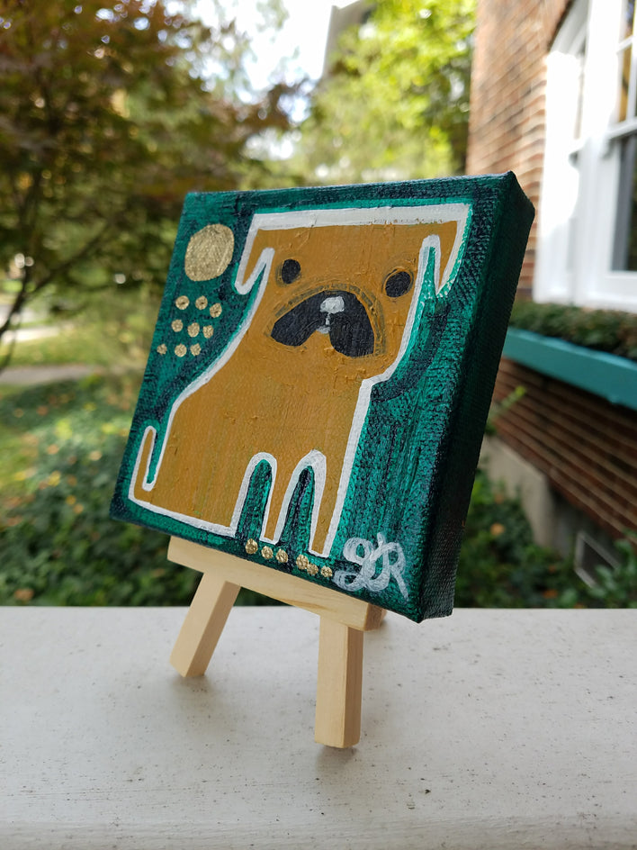 Pug on Green by Jessica JH Roller |  Side View of Artwork 