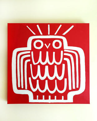 Original art for sale at UGallery.com | Owl on Red by Jessica JH Roller | $600 | acrylic painting | 24' h x 24' w | photo 3