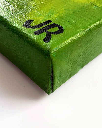 Blue Cat on Green by Jessica JH Roller |  Side View of Artwork 