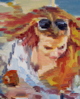 Blonde Taking Photo with Star on Hollywood Boulevard by Warren Keating |   Closeup View of Artwork 