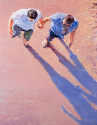 Original art for sale at UGallery.com | Couple on the Beach in Santa Monica by Warren Keating | $650 | oil painting | 14' h x 11' w | photo 1