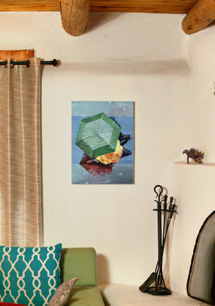 Original art for sale at UGallery.com | Green Umbrella in Paris Rain by Warren Keating | $1,675 | oil painting | 24' h x 18' w | photo 3
