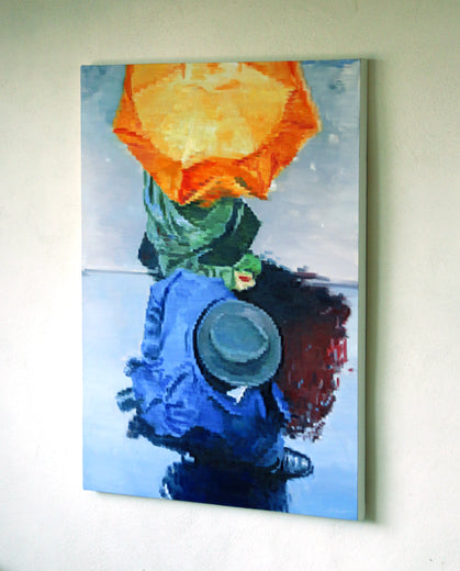 Couple under Orange Umbrella in Paris by Warren Keating |  Context View of Artwork 