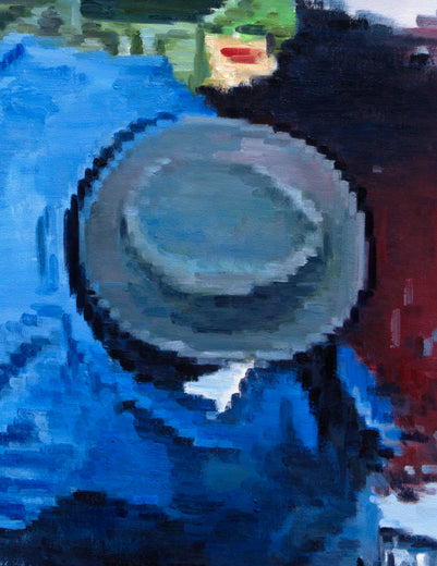 Couple under Orange Umbrella in Paris by Warren Keating |   Closeup View of Artwork 