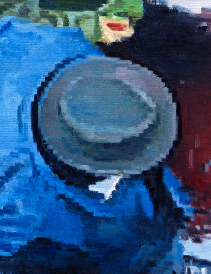 Couple under Orange Umbrella in Paris by Warren Keating |  Closeup View of Artwork 