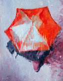 Original art for sale at UGallery.com | Red Umbrella in Paris Rain by Warren Keating | $625 | oil painting | 14' h x 11' w | thumbnail 1