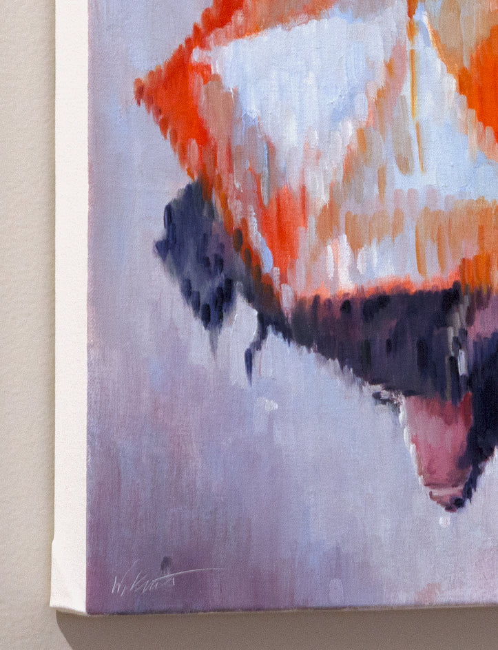 Red Umbrella in Paris Rain by Warren Keating |  Side View of Artwork 