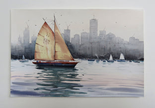 Original art for sale at UGallery.com | Catching the Wind in My Sails by Swarup Dandapat | $750 | watercolor painting | 15' h x 22' w | photo 3