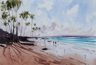 Original art for sale at UGallery.com | Sunshine and the Palm Trees by Swarup Dandapat | $700 | watercolor painting | 13.7' h x 19.7' w | photo 1
