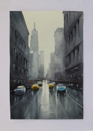 Original art for sale at UGallery.com | Walking in the Rain by Swarup Dandapat | $750 | watercolor painting | 22' h x 15' w | photo 3
