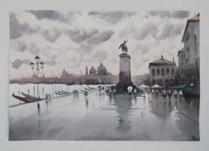 Man on the Horse, Venice Waterfront by Swarup Dandapat |  Context View of Artwork 