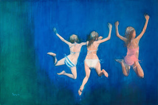 Original art for sale at UGallery.com | Jump in the Summer! by Nata Zaikina | $1,450 | oil painting | 32' h x 47' w | photo 2