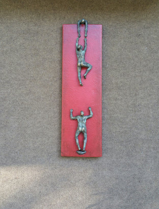 Original art for sale at UGallery.com | U-Climbers on Red by Yelitza Diaz | $925 | mixed media artwork | 26' h x 7.5' w | photo 3
