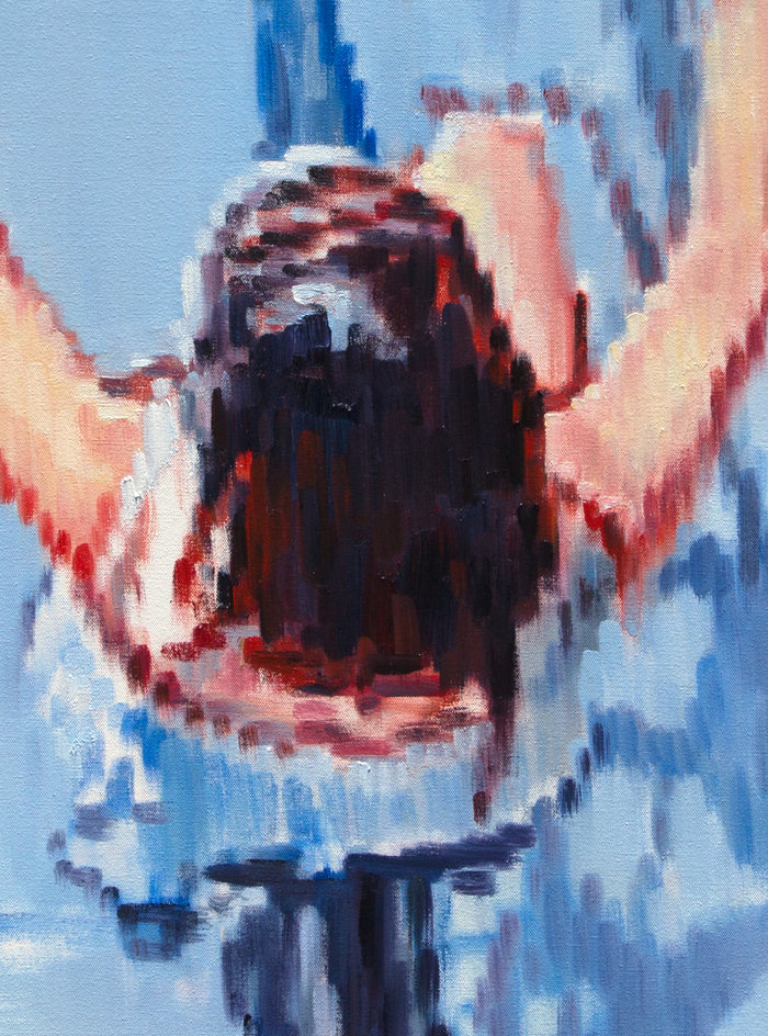 Woman Bicycling on a Summer Day by Warren Keating |  Closeup View of Artwork 