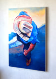 Original art for sale at UGallery.com | Cowboy Going into a Bar in Santa Fe by Warren Keating | $4,325 | oil painting | 48' h x 36' w | thumbnail 2