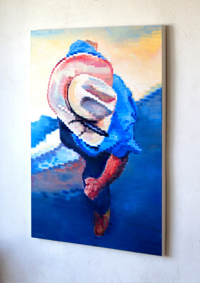 Cowboy Going into a Bar in Santa Fe by Warren Keating |  Side View of Artwork 