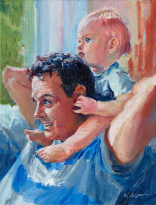 Original art for sale at UGallery.com | Cartoons with Dad (During Hurricane Harvey) by Warren Keating | $850 | oil painting | 14' h x 11' w | photo 3