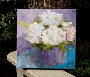 Original art for sale at UGallery.com | Hydrangeas by Judy Mackey | $500 | oil painting | 12' h x 12' w | photo 3