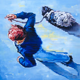 Original art for sale at UGallery.com | Dog and Walker on St. Germain by Warren Keating | $3,300 | oil painting | 36' h x 36' w | thumbnail 1