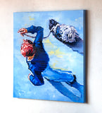 Original art for sale at UGallery.com | Dog and Walker on St. Germain by Warren Keating | $3,300 | oil painting | 36' h x 36' w | thumbnail 3