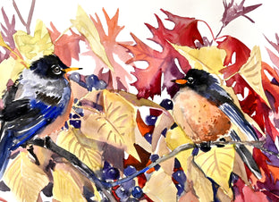 American Robins and Fall Foliage by Suren Nersisyan |   Closeup View of Artwork 