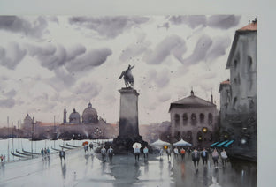 Original art for sale at UGallery.com | Man on the Horse, Venice Waterfront by Swarup Dandapat | $750 | watercolor painting | 15' h x 22' w | photo 2