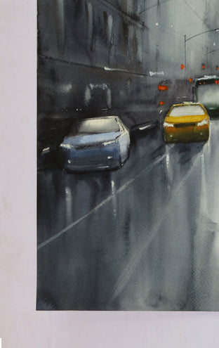 Original art for sale at UGallery.com | Walking in the Rain by Swarup Dandapat | $750 | watercolor painting | 22' h x 15' w | photo 2