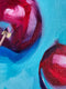 Original art for sale at UGallery.com | Three Cherries on Blue by Malia Pettit | $275 | oil painting | 10' h x 10' w | thumbnail 4